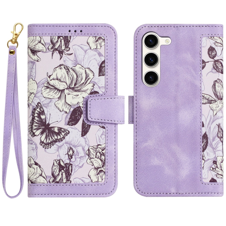 Floral Pattern Leather Phone Case with Lanyard, For Samsung Galaxy S24 5G, For Samsung Galaxy S23 FE 5G, For Samsung Galaxy S23 Ultra 5G, For Samsung Galaxy S23+ 5G