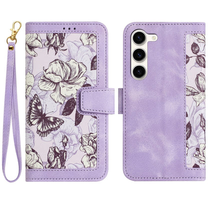 Floral Pattern Leather Phone Case with Lanyard, For Samsung Galaxy S24 5G, For Samsung Galaxy S23 FE 5G, For Samsung Galaxy S23 Ultra 5G, For Samsung Galaxy S23+ 5G