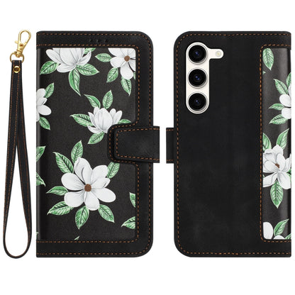 Floral Pattern Leather Phone Case with Lanyard, For Samsung Galaxy S24 5G, For Samsung Galaxy S23 FE 5G, For Samsung Galaxy S23 Ultra 5G, For Samsung Galaxy S23+ 5G