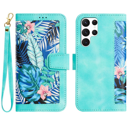 Floral Pattern Leather Phone Case with Lanyard, For Samsung Galaxy S22 Ultra 5G, For Samsung Galaxy S22+ 5G, For Samsung Galaxy S22 5G, For Samsung Galaxy S21 FE 5G