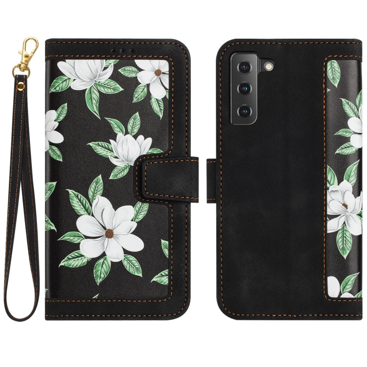Floral Pattern Leather Phone Case with Lanyard, For Samsung Galaxy S22 Ultra 5G, For Samsung Galaxy S22+ 5G, For Samsung Galaxy S22 5G, For Samsung Galaxy S21 FE 5G