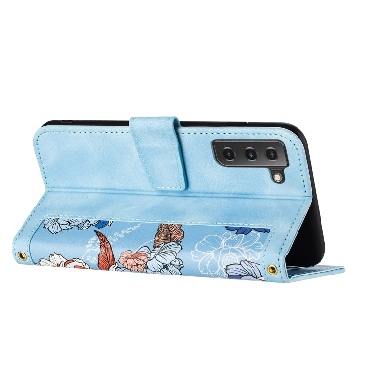 Floral Pattern Leather Phone Case with Lanyard, For Samsung Galaxy S22 5G, For Samsung Galaxy S21 FE 5G, For Samsung Galaxy S21 5G, For Samsung Galaxy S21+ 5G