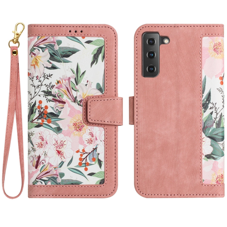 Floral Pattern Leather Phone Case with Lanyard, For Samsung Galaxy S21 5G, For Samsung Galaxy S21+ 5G
