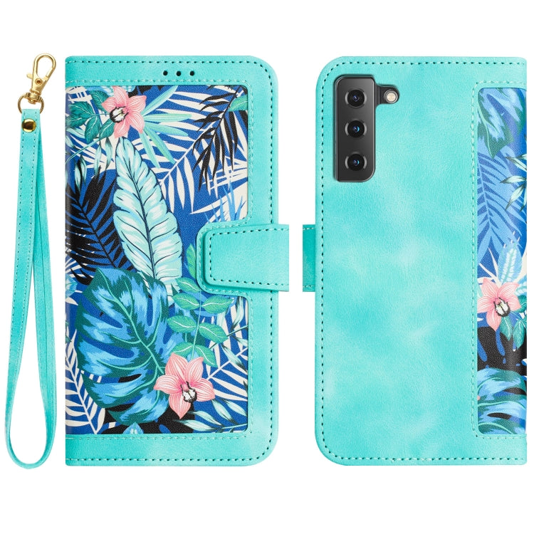 Floral Pattern Leather Phone Case with Lanyard, For Samsung Galaxy S21 5G, For Samsung Galaxy S21+ 5G