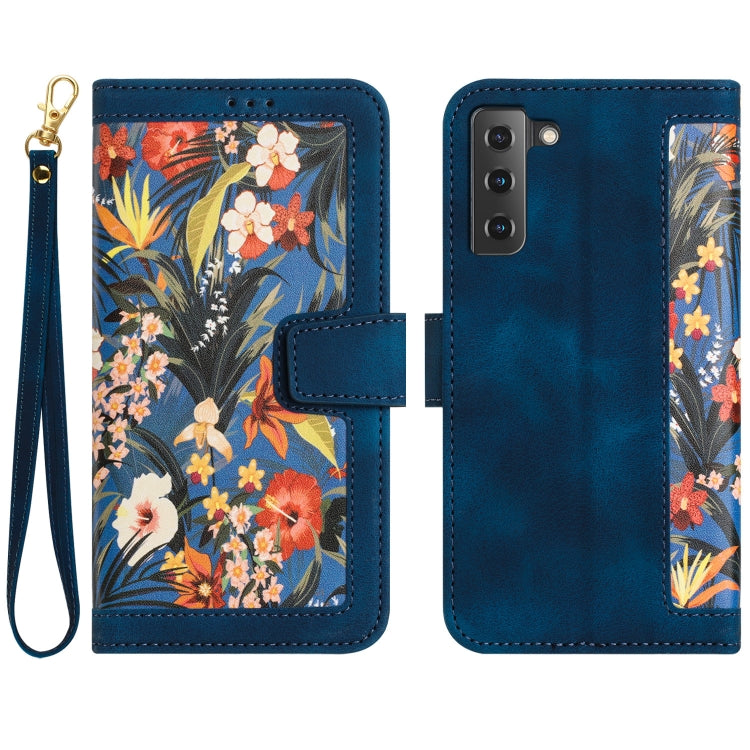 Floral Pattern Leather Phone Case with Lanyard, For Samsung Galaxy S21 5G, For Samsung Galaxy S21+ 5G