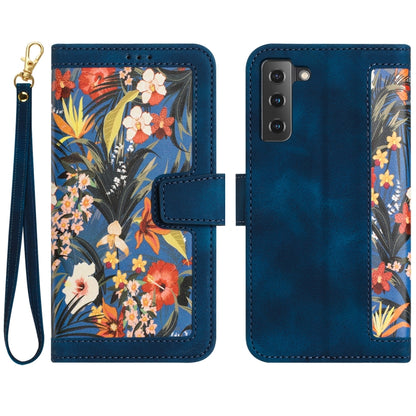 Floral Pattern Leather Phone Case with Lanyard, For Samsung Galaxy S21 5G, For Samsung Galaxy S21+ 5G