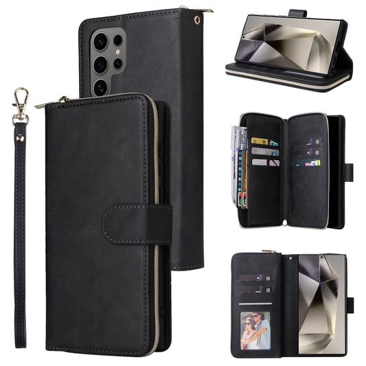 9-Card Slots Zipper Wallet Bag Leather Phone Case, For Galaxy S25 Ultra 5G