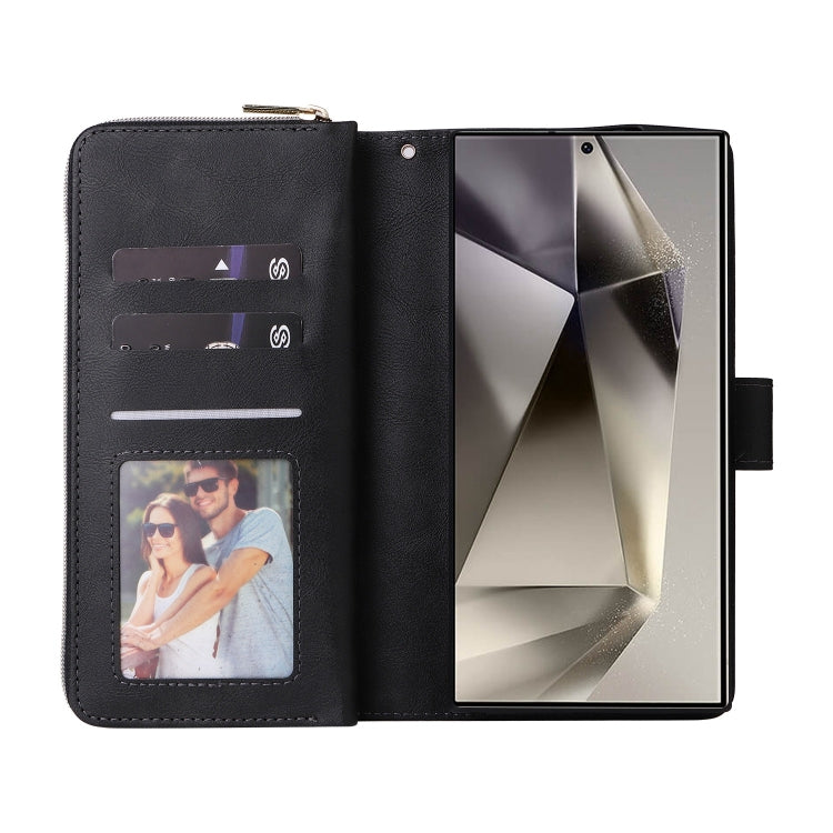 9-Card Slots Zipper Wallet Bag Leather Phone Case, For Galaxy S25 Ultra 5G