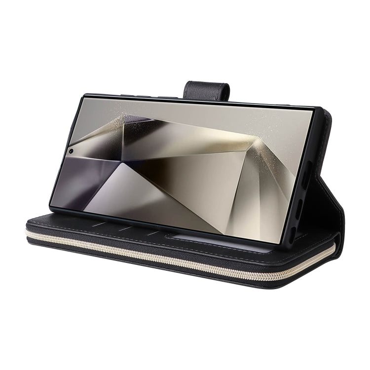 9-Card Slots Zipper Wallet Bag Leather Phone Case, For Galaxy S25 Ultra 5G