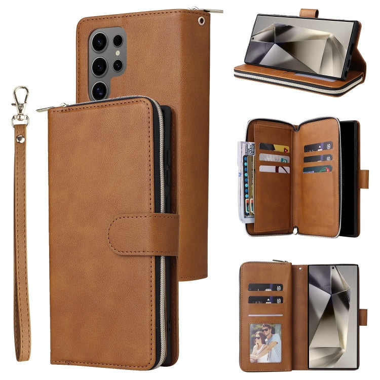 9-Card Slots Zipper Wallet Bag Leather Phone Case, For Samsung Galaxy S25 Edge 5G, For Samsung Galaxy S25 5G, For Samsung Galaxy S25+ 5G, For Samsung Galaxy S25 Ultra 5G