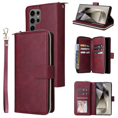 9-Card Slots Zipper Wallet Bag Leather Phone Case, For Samsung Galaxy S25 Edge 5G, For Samsung Galaxy S25 5G, For Samsung Galaxy S25+ 5G, For Samsung Galaxy S25 Ultra 5G