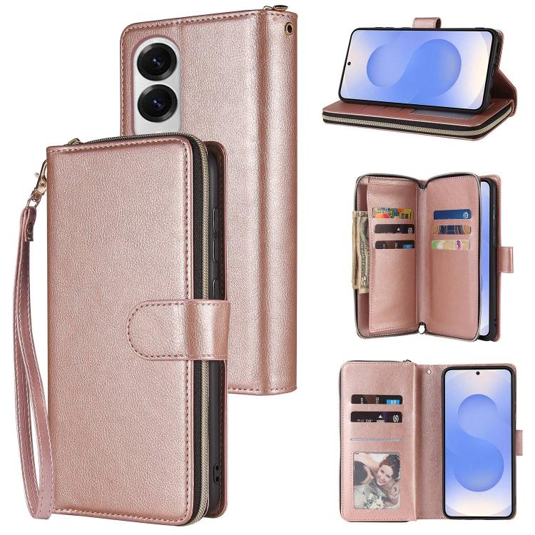 9-Card Slots Zipper Wallet Bag Leather Phone Case, For Galaxy S25 FE 5G, For Galaxy S25 Edge 5G, For Galaxy S25 5G, For Galaxy S25+ 5G