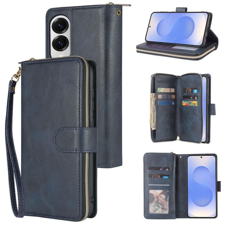 9-Card Slots Zipper Wallet Bag Leather Phone Case, For Samsung Galaxy S25 Edge 5G, For Samsung Galaxy S25 5G, For Samsung Galaxy S25+ 5G, For Samsung Galaxy S25 Ultra 5G