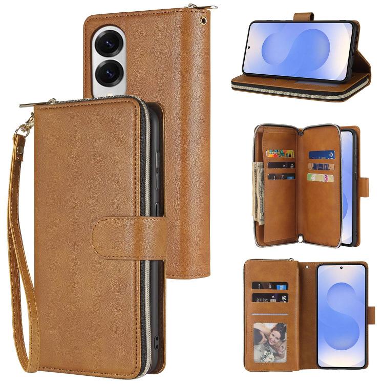 9-Card Slots Zipper Wallet Bag Leather Phone Case, For Galaxy S25 FE 5G, For Galaxy S25 Edge 5G, For Galaxy S25 5G, For Galaxy S25+ 5G