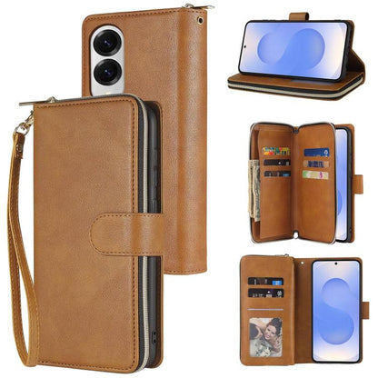 9-Card Slots Zipper Wallet Bag Leather Phone Case, For Galaxy S25 FE 5G, For Galaxy S25 Edge 5G, For Galaxy S25 5G, For Galaxy S25+ 5G
