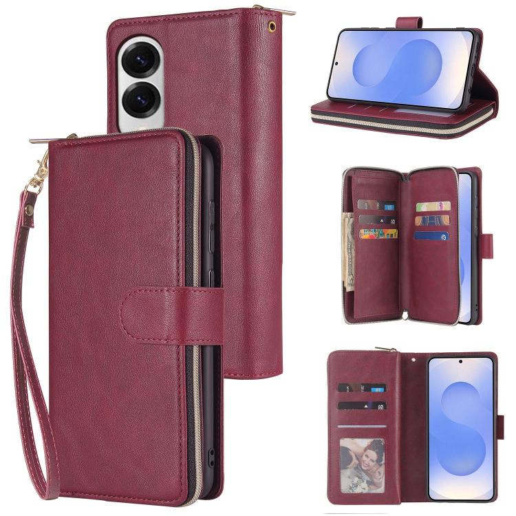 9-Card Slots Zipper Wallet Bag Leather Phone Case, For Galaxy S25 FE 5G, For Galaxy S25 Edge 5G, For Galaxy S25 5G, For Galaxy S25+ 5G