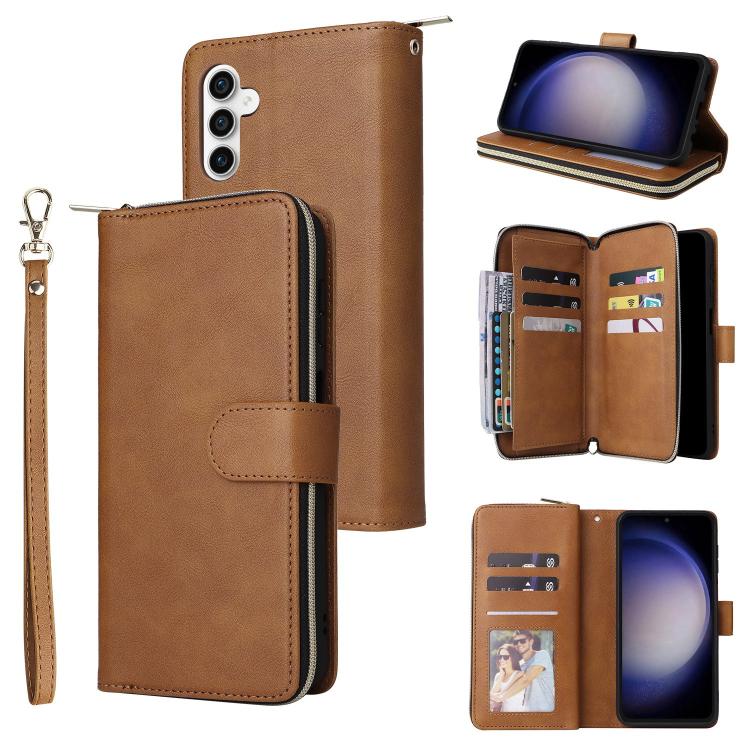 9-Card Slots Zipper Wallet Bag Leather Phone Case, For Samsung Galaxy S26+ 5G, For Samsung Galaxy S26 Ultra 5G, For Samsung Galaxy S26 5G, For Samsung Galaxy S25 FE 5G