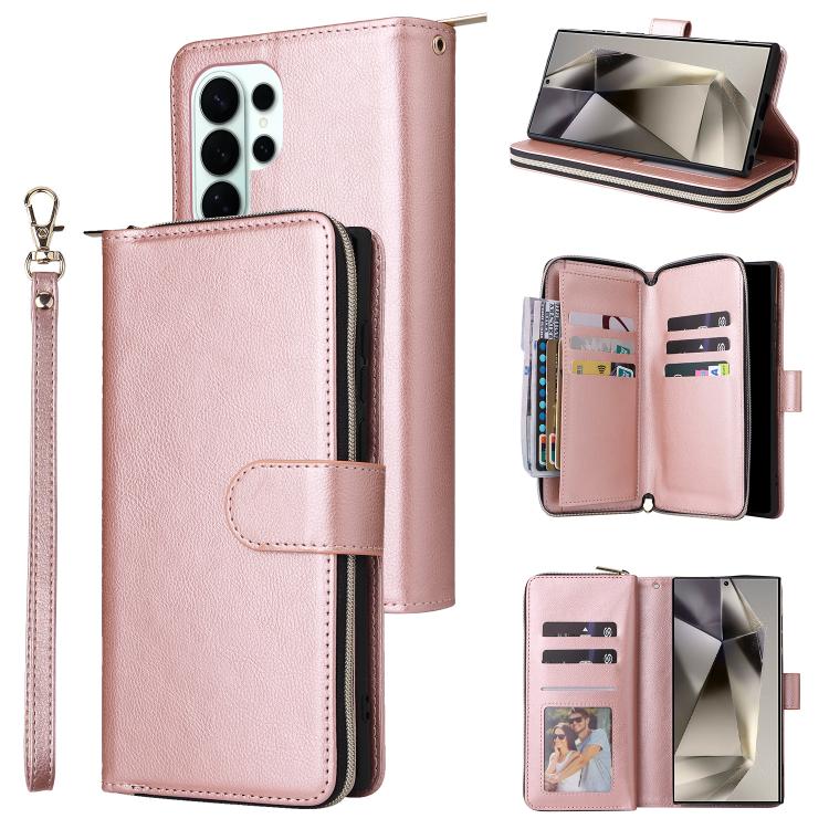 9-Card Slots Zipper Wallet Bag Leather Phone Case, For Samsung Galaxy S26+ 5G, For Samsung Galaxy S26 Ultra 5G, For Samsung Galaxy S26 5G, For Samsung Galaxy S25 FE 5G