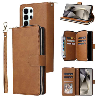 9-Card Slots Zipper Wallet Bag Leather Phone Case, For Samsung Galaxy S26+ 5G, For Samsung Galaxy S26 Ultra 5G, For Samsung Galaxy S26 5G, For Samsung Galaxy S25 FE 5G