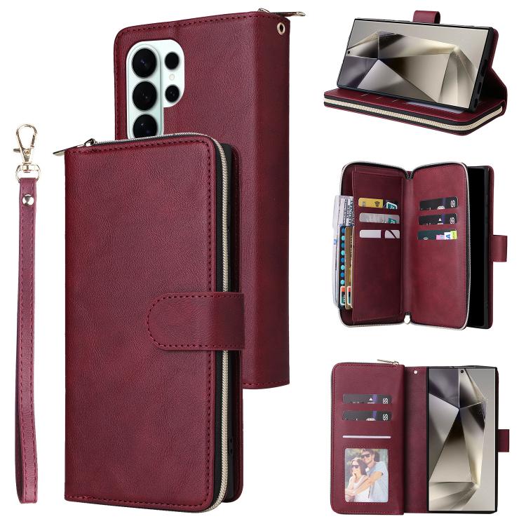 9-Card Slots Zipper Wallet Bag Leather Phone Case, For Samsung Galaxy S26+ 5G, For Samsung Galaxy S26 Ultra 5G, For Samsung Galaxy S26 5G, For Samsung Galaxy S25 FE 5G