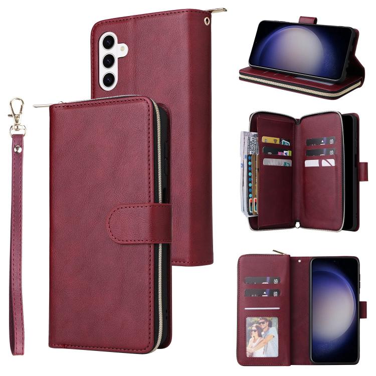 9-Card Slots Zipper Wallet Bag Leather Phone Case, For Galaxy S26 FE 5G, For Galaxy S26+ 5G, For Galaxy S26 Ultra 5G, For Galaxy S26 5G