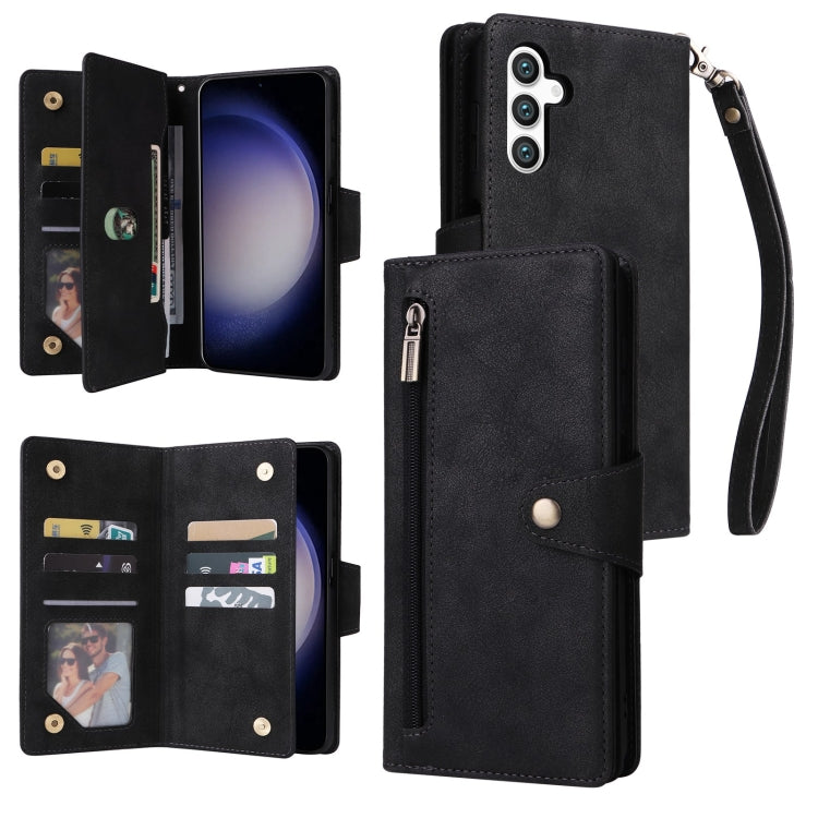 Rivet Buckle 9 Cards Three Fold Leather Phone Case, For Samsung Galaxy S25 Edge 5G, For Samsung Galaxy S25 5G, For Samsung Galaxy S25+ 5G, For Samsung Galaxy S25 Ultra 5G