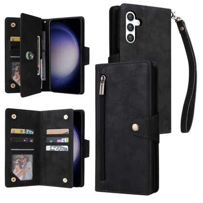 Rivet Buckle 9 Cards Three Fold Leather Phone Case, For Samsung Galaxy S25 Edge 5G, For Samsung Galaxy S25 5G, For Samsung Galaxy S25+ 5G, For Samsung Galaxy S25 Ultra 5G