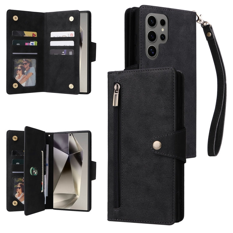Rivet Buckle 9 Cards Three Fold Leather Phone Case, For Samsung Galaxy S25 Edge 5G, For Samsung Galaxy S25 5G, For Samsung Galaxy S25+ 5G, For Samsung Galaxy S25 Ultra 5G