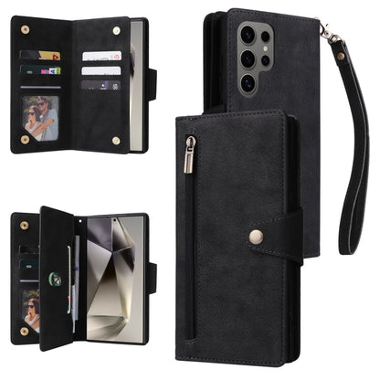 Rivet Buckle 9 Cards Three Fold Leather Phone Case, For Samsung Galaxy S25 Edge 5G, For Samsung Galaxy S25 5G, For Samsung Galaxy S25+ 5G, For Samsung Galaxy S25 Ultra 5G