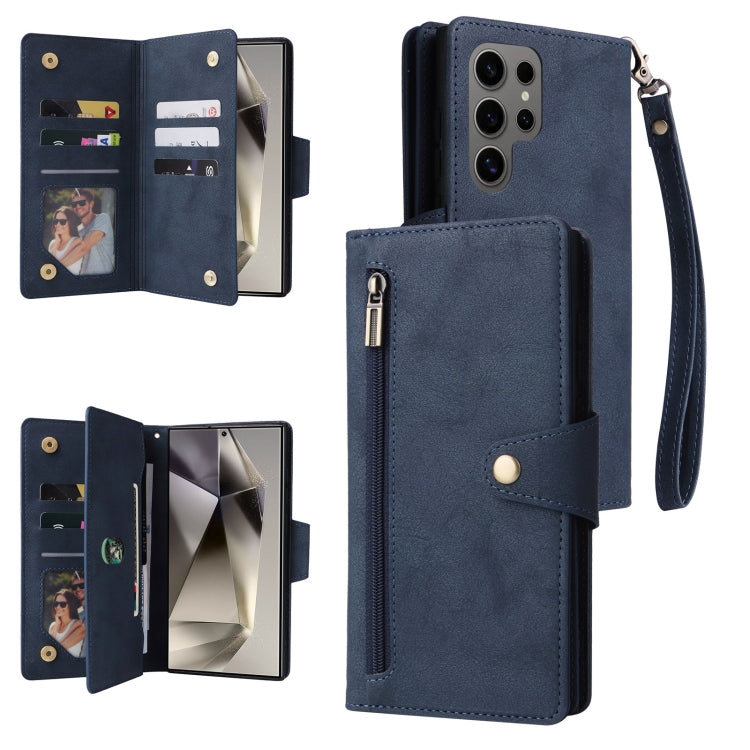Rivet Buckle 9 Cards Three Fold Leather Phone Case, For Samsung Galaxy S25 Edge 5G, For Samsung Galaxy S25 5G, For Samsung Galaxy S25+ 5G, For Samsung Galaxy S25 Ultra 5G