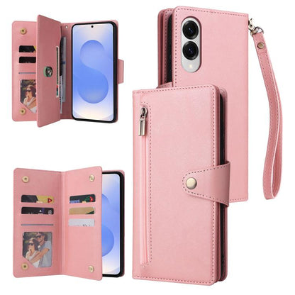 Rivet Buckle 9 Cards Three Fold Leather Phone Case, For Samsung Galaxy S25 Edge 5G, For Samsung Galaxy S25 5G, For Samsung Galaxy S25+ 5G, For Samsung Galaxy S25 Ultra 5G