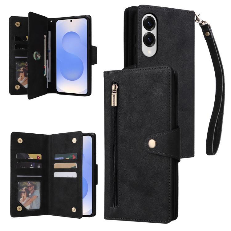 Rivet Buckle 9 Cards Three Fold Leather Phone Case, For Samsung Galaxy S25 Edge 5G, For Samsung Galaxy S25 5G, For Samsung Galaxy S25+ 5G, For Samsung Galaxy S25 Ultra 5G