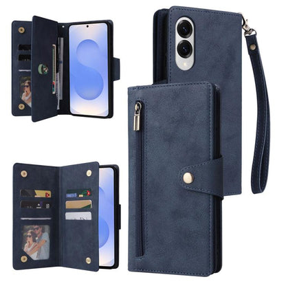 Rivet Buckle 9 Cards Three Fold Leather Phone Case, For Samsung Galaxy S25 Edge 5G, For Samsung Galaxy S25 5G, For Samsung Galaxy S25+ 5G, For Samsung Galaxy S25 Ultra 5G