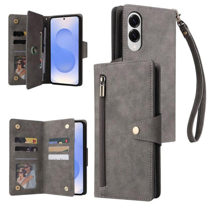 Rivet Buckle 9 Cards Three Fold Leather Phone Case, For Samsung Galaxy S25 Edge 5G, For Samsung Galaxy S25 5G, For Samsung Galaxy S25+ 5G, For Samsung Galaxy S25 Ultra 5G