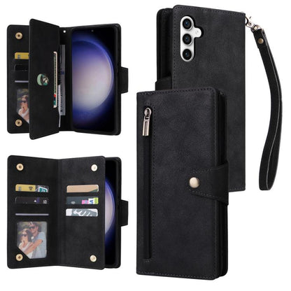 Rivet Buckle 9 Cards Three Fold Leather Phone Case, For Samsung Galaxy S26+ 5G, For Samsung Galaxy S26 Ultra 5G, For Samsung Galaxy S26 5G, For Samsung Galaxy S25 FE 5G