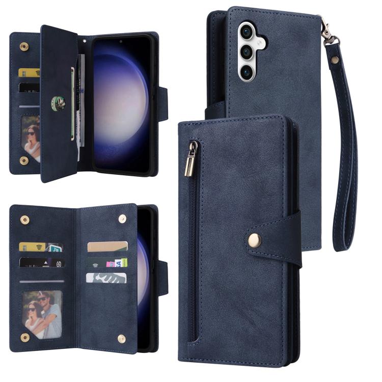 Rivet Buckle 9 Cards Three Fold Leather Phone Case, For Samsung Galaxy S26+ 5G, For Samsung Galaxy S26 Ultra 5G, For Samsung Galaxy S26 5G, For Samsung Galaxy S25 FE 5G