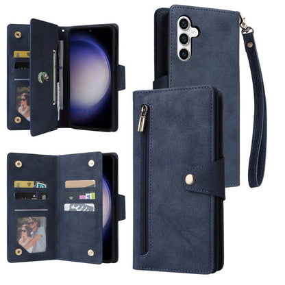 Rivet Buckle 9 Cards Three Fold Leather Phone Case, For Samsung Galaxy S26+ 5G, For Samsung Galaxy S26 Ultra 5G, For Samsung Galaxy S26 5G, For Samsung Galaxy S25 FE 5G