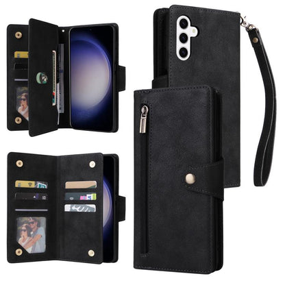 Rivet Buckle 9 Cards Three Fold Leather Phone Case, For Samsung Galaxy S26+ 5G, For Samsung Galaxy S26 Ultra 5G, For Samsung Galaxy S26 5G, For Samsung Galaxy S25 FE 5G