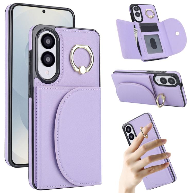 Ring Holder Card Bag Skin Feel Phone Case, For Samsung Galaxy S25 Edge 5G, For Samsung Galaxy S25 5G, For Samsung Galaxy S25+ 5G, For Samsung Galaxy S25 Ultra 5G