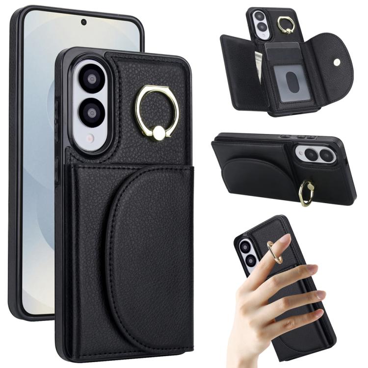 Ring Holder Card Bag Skin Feel Phone Case, For Samsung Galaxy S25 Edge 5G, For Samsung Galaxy S25 5G, For Samsung Galaxy S25+ 5G, For Samsung Galaxy S25 Ultra 5G