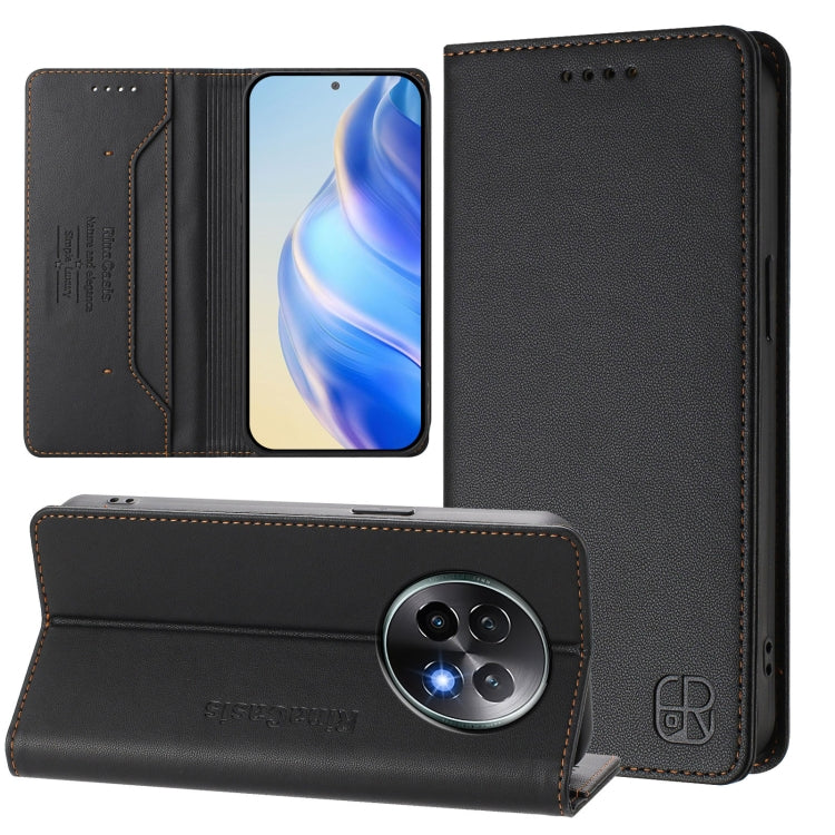 RC01 Dual-Folded Magnetic Suction RFID Leather Phone Case, For Realme C63 5G Global, For Realme Note 60 4G / C61 4G India, For Realme 13+ 5G