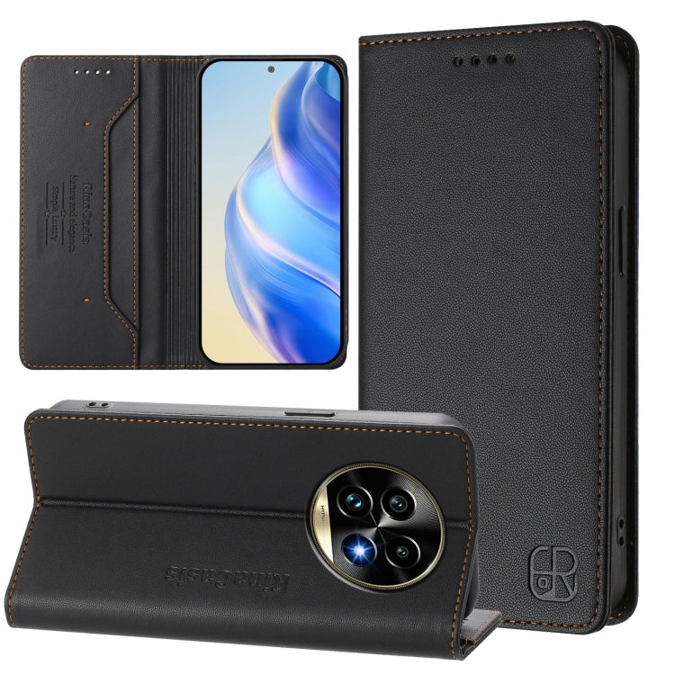 RC01 Dual-Folded Magnetic Suction RFID Leather Phone Case, For Realme 13 Pro / 13 Pro+ 5G, For Realme GT 6 5G / GT 6T 5G Global, For Realme C63 / C61 4G Global