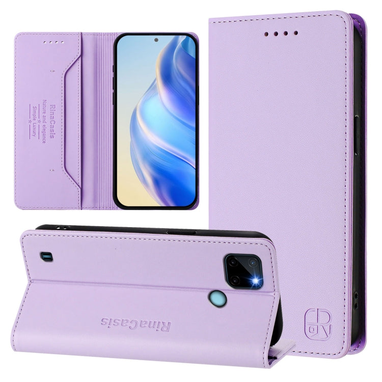 RC01 Dual-Folded Magnetic Suction RFID Leather Phone Case, For Realme C20 / C11 2021 / C21, For Realme C21Y, For Realme C25 / C15 / C12 / C25s