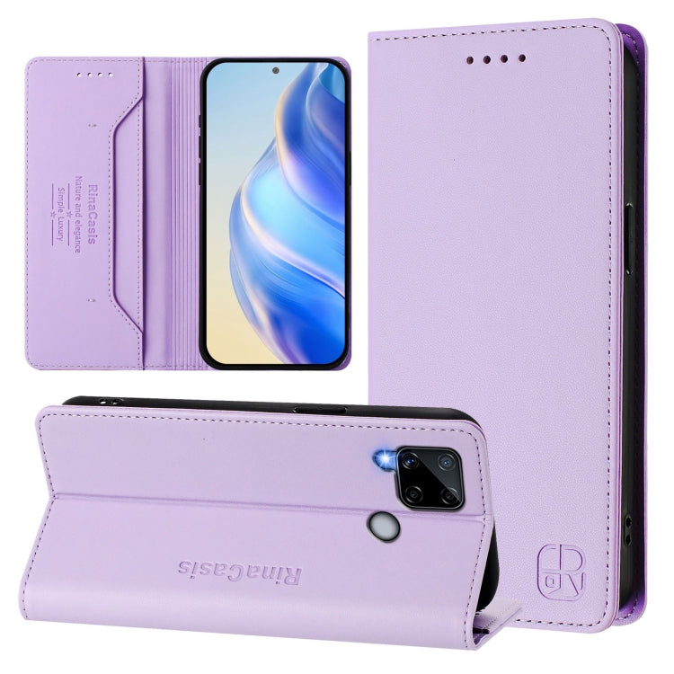 RC01 Dual-Folded Magnetic Suction RFID Leather Phone Case, For Realme C20 / C11 2021 / C21, For Realme C21Y, For Realme C25 / C15 / C12 / C25s