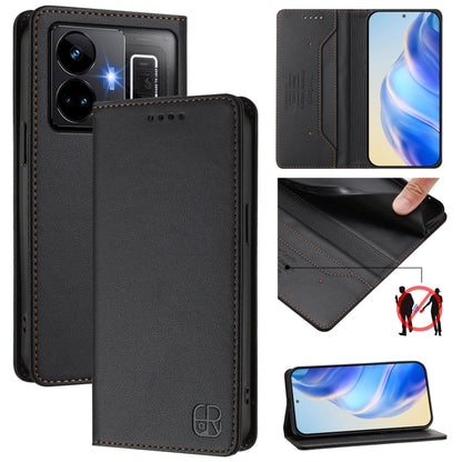 RC01 Dual-Folded Magnetic Suction RFID Leather Phone Case, For Realme 10T 5G / 10s 5G / 9i 5G Indian, For Realme GT3 5G / GT Neo 5 240W, For Realme GT 5G / GT Neo 5G
