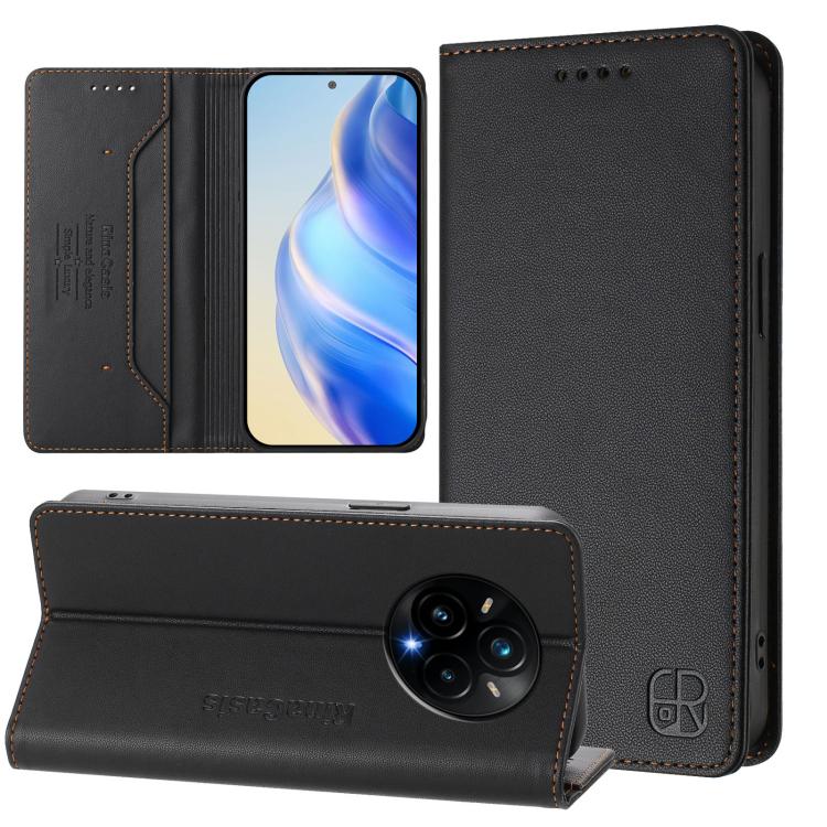 RC01 Dual-Folded Magnetic Suction RFID Leather Phone Case, For Realme 14 Pro+ 5G, For Realme 14 Pro 5G, For Realme GT 7 Pro 5G