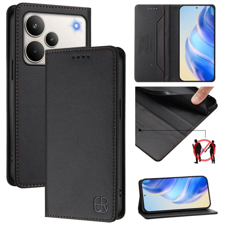RC01 Dual-Folded Magnetic Suction RFID Leather Phone Case, For Realme P4 Pro 5G, For Realme P4, For Realme 15T 5G Global