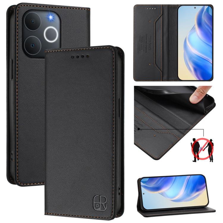 RC01 Dual-Folded Magnetic Suction RFID Leather Phone Case, For Realme C71 4G India, For Realme 15 5G / 15 Pro 5G, For Realme C71 4G Global