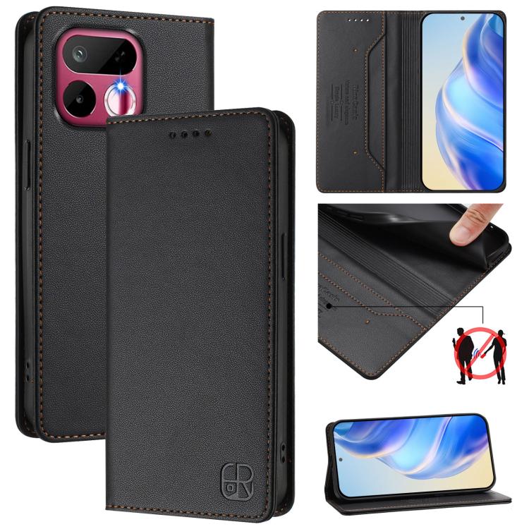 RC01 Dual-Folded Magnetic Suction RFID Leather Phone Case, For Realme P4x / OnePlus CE6 Lite, For Realme 16T 5G, For Realme P4 Power 5G