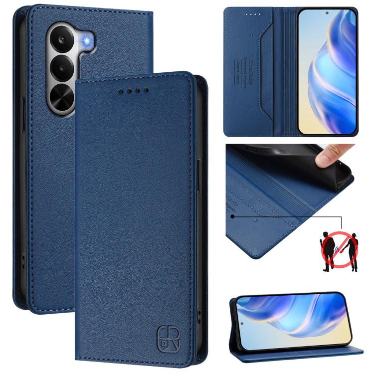 RC01 Dual-Folded Magnetic Suction RFID Leather Phone Case, For Realme P4x / OnePlus CE6 Lite, For Realme 16T 5G, For Realme P4 Power 5G